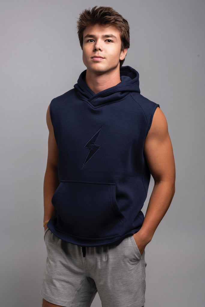 BRUCE BOLT "BOLT" Sleeveless Hoodie - NAVY w/ Navy Bolt- thumb 3