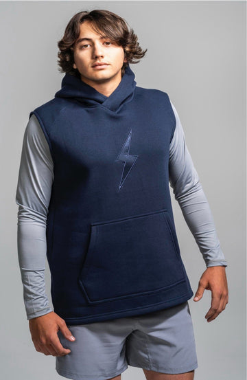 BRUCE BOLT "BOLT" Sleeveless Hoodie - NAVY w/ Navy Bolt - 1