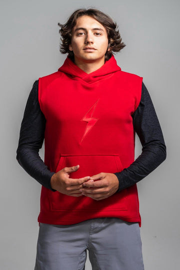 BRUCE BOLT "BOLT" Sleeveless Hoodie - RED w/ Red Bolt - 1