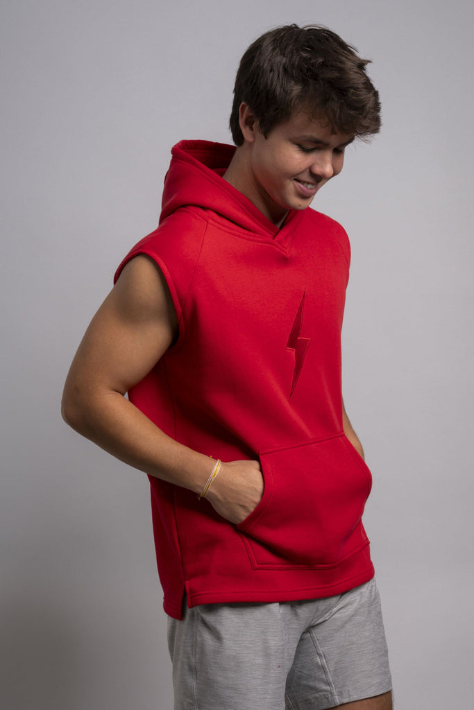 BRUCE BOLT "BOLT" Sleeveless Hoodie - RED w/ Red Bolt- thumb 3
