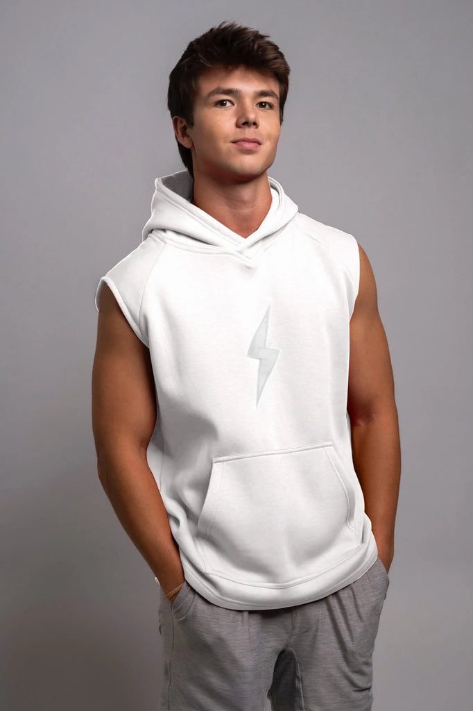 BRUCE BOLT "BOLT" Sleeveless Hoodie - WHITE w/ White Bolt- quickbuy