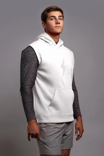 BRUCE BOLT "BOLT" Sleeveless Hoodie - WHITE w/ White Bolt - 1