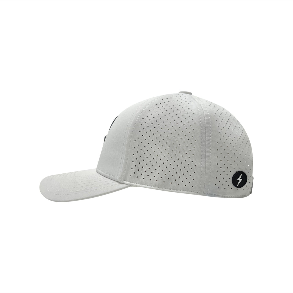 BRUCE BOLT Classic 6-Panel Snapback Hat - WHITE w/ BLACK BOLT- thumb 3