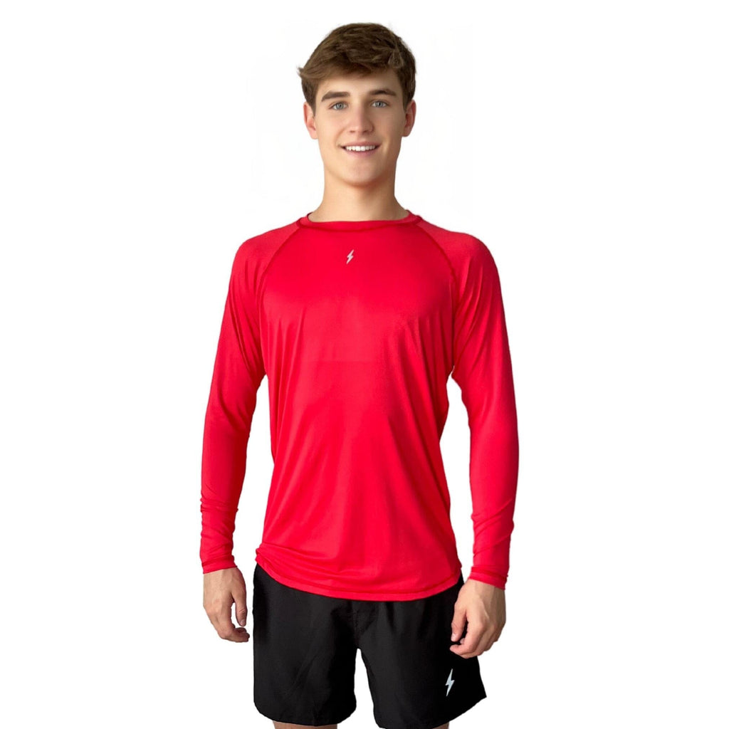 BRUCE BOLT Long Sleeve Performance T-Shirt with Reflective Bolt - RED- quickbuy