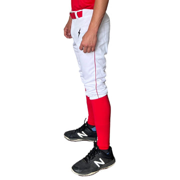 BRUCE BOLT Premium Pro Baseball Knicker - WHITE w/ Red - 1