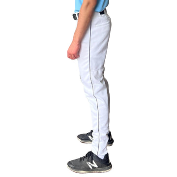 BRUCE BOLT Premium Pro Baseball Pant - WHITE w/ Black Piping - 1