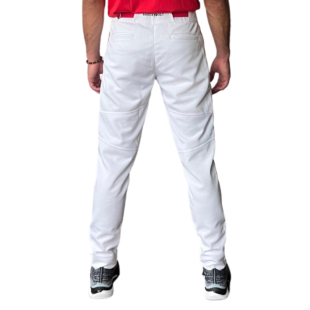 BRUCE BOLT Premium Pro Baseball Pant - WHITE w/ Red- thumb 3