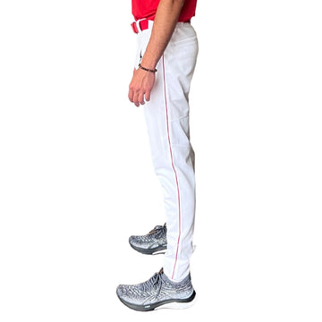 BRUCE BOLT Premium Pro Baseball Pant - WHITE w/ Red - 1