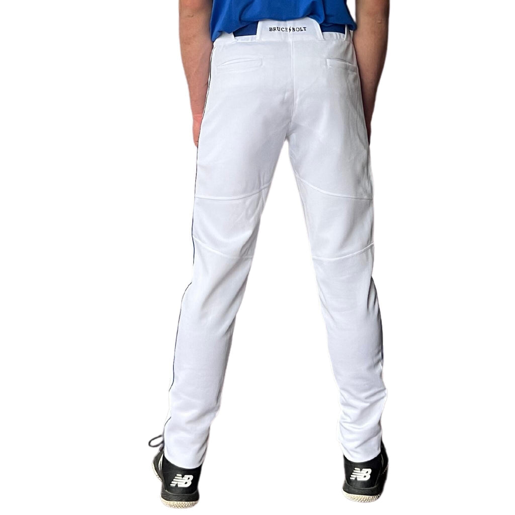 BRUCE BOLT Premium Pro Baseball Pant - WHITE w/ Royal Piping- thumb 3
