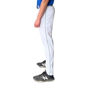 BRUCE BOLT Premium Pro Baseball Pant - WHITE w/ Royal Piping - 1