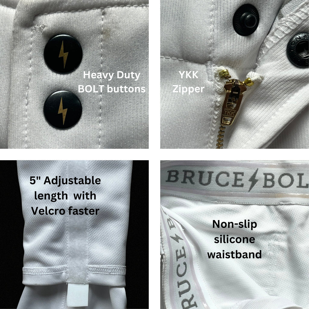 BRUCE BOLT Premium Pro Baseball Pant - WHITE w/ Royal Piping- thumb 5