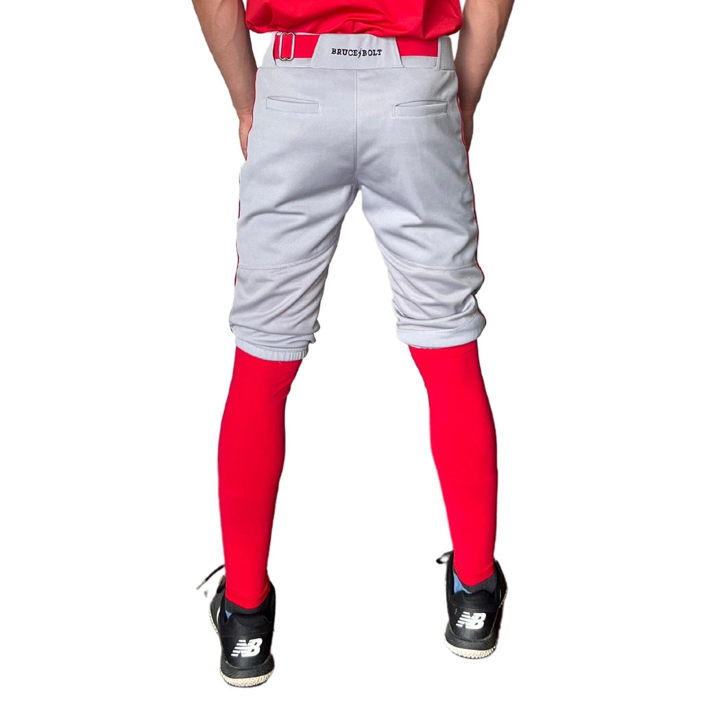 BRUCE BOLT Premium Pro Baseball Short - GREY w/ Red- thumb 3