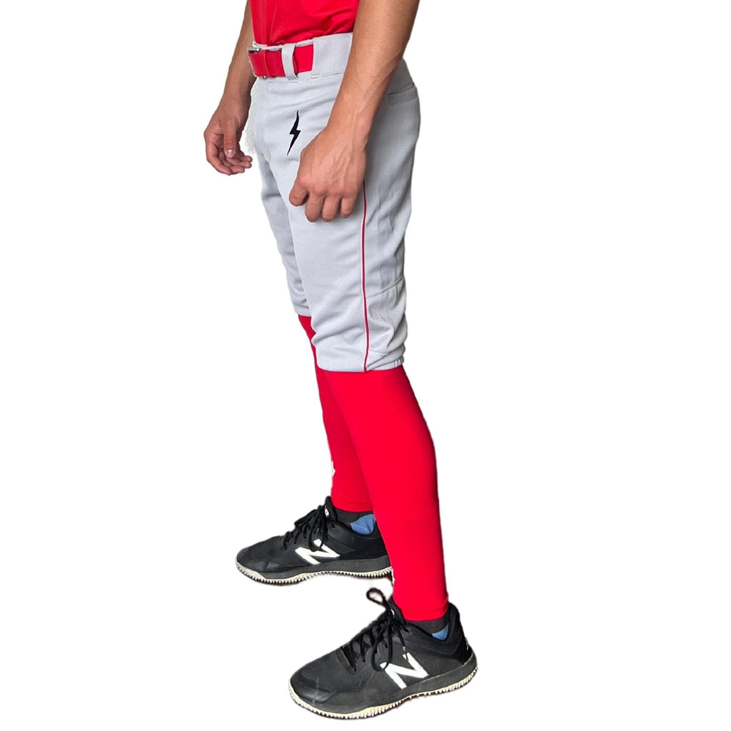 BRUCE BOLT Premium Pro Baseball Short - GREY w/ Red- quickbuy