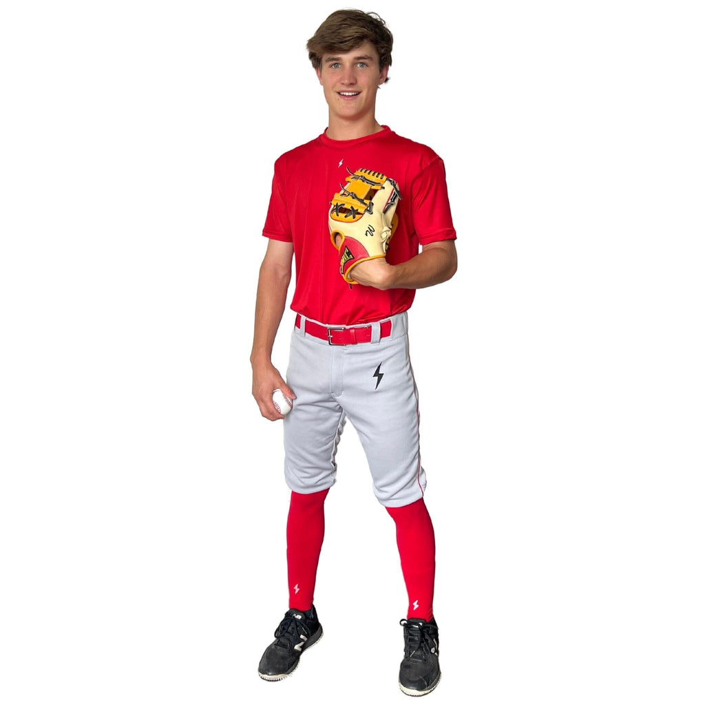 BRUCE BOLT Premium Pro Baseball Short - GREY w/ Red- thumb 4