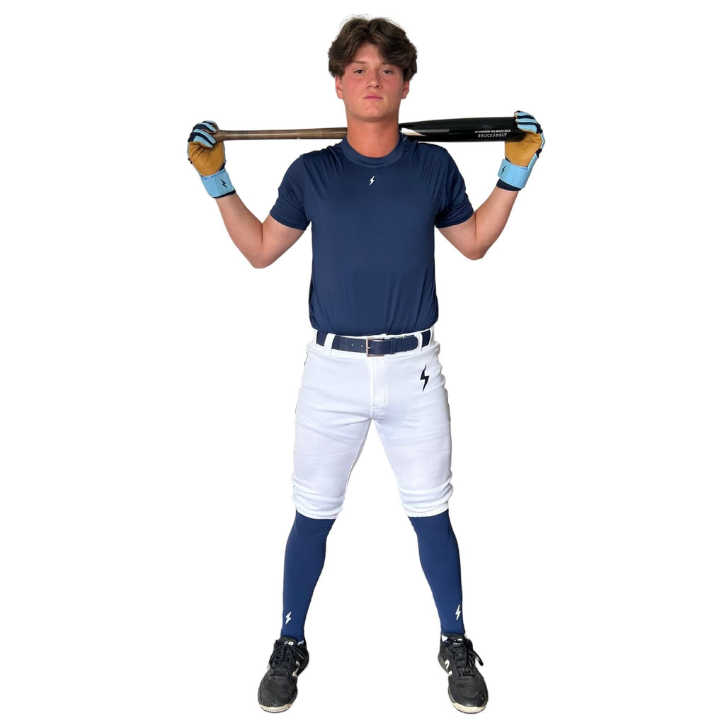 BRUCE BOLT Premium Pro Baseball Short - WHITE w/ Navy- thumb 4