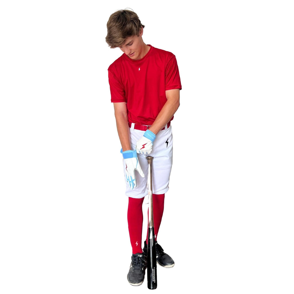 BRUCE BOLT Premium Pro Baseball Short - WHITE w/ Red- thumb 4