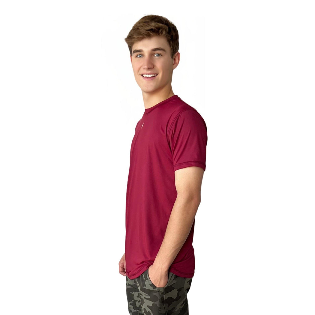 BRUCE BOLT Short Sleeve Performance T-Shirt with Reflective Bolt - MAROON- quickbuy