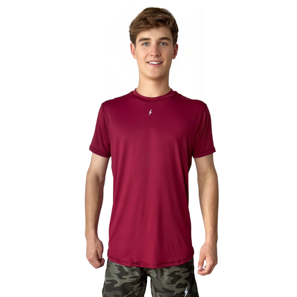 BRUCE BOLT Short Sleeve Performance T-Shirt with Reflective Bolt - MAROON- quickbuy