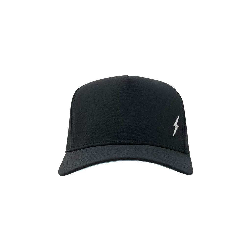 BRUCE BOLT Standard 5-Panel Snapback Hat - BLACK w/ WHITE BOLT- quickbuy