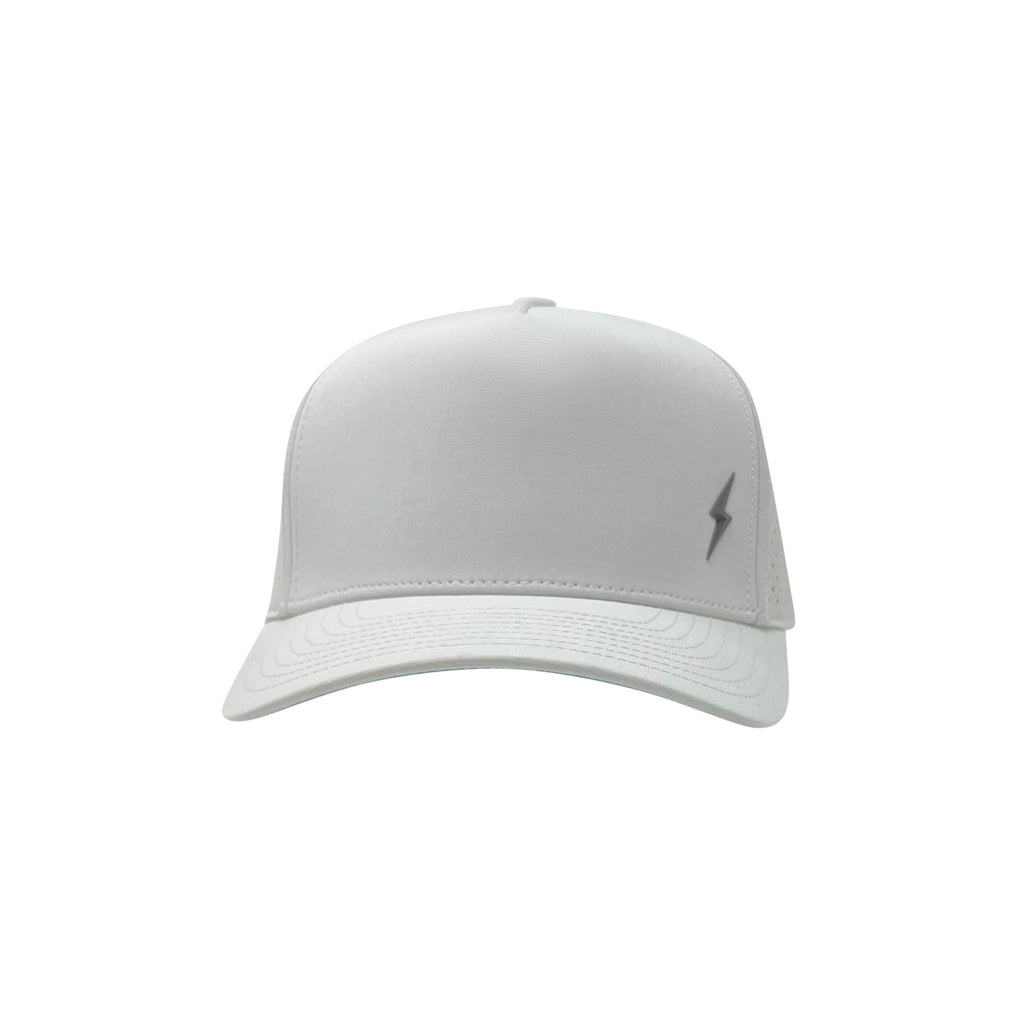 BRUCE BOLT Standard 5-Panel Snapback Hat - WHITE w/ GREY BOLT- quickbuy