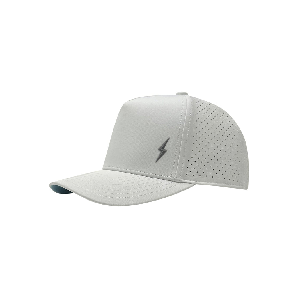 BRUCE BOLT Standard 5-Panel Snapback Hat - WHITE w/ GREY BOLT- quickbuy