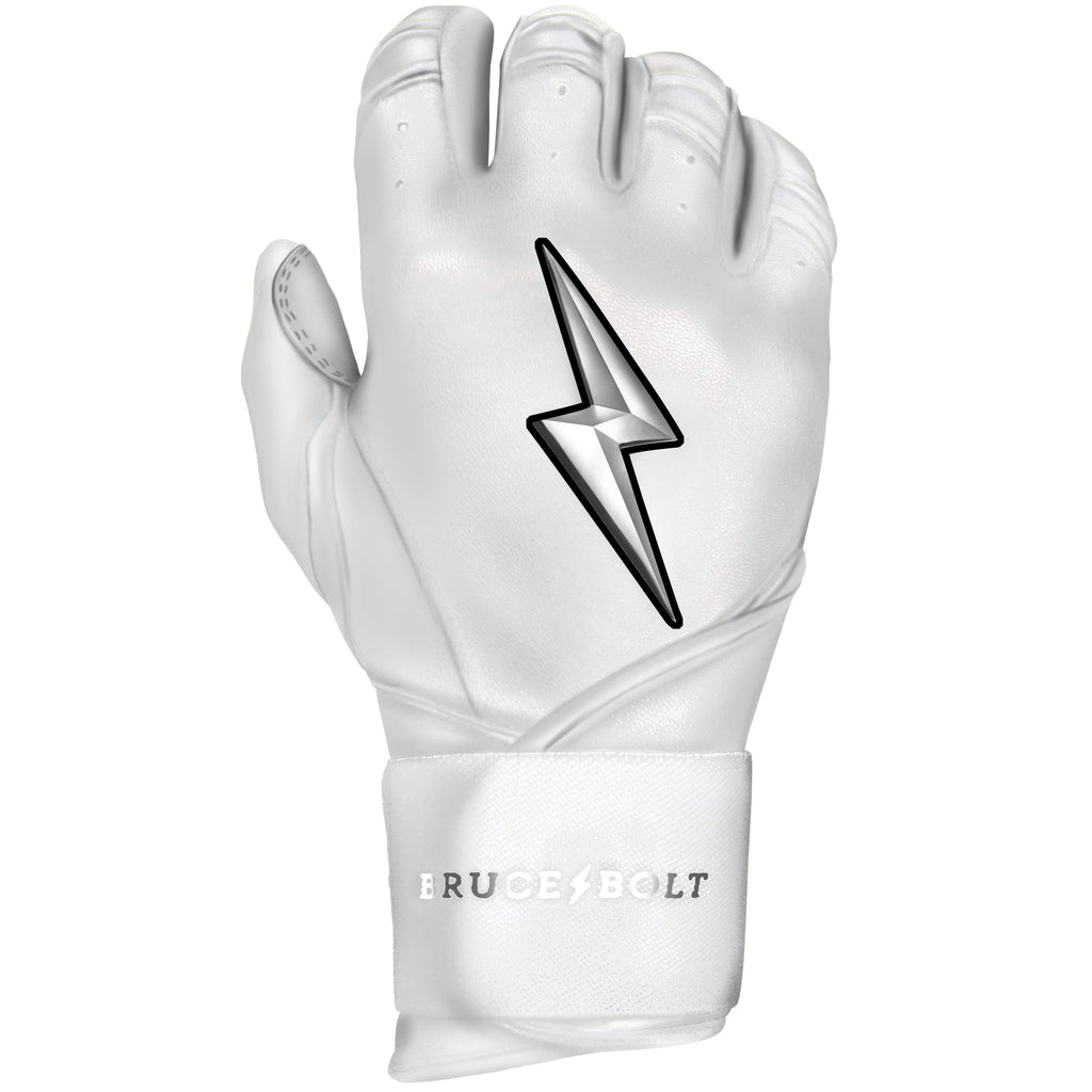 PREMIUM PRO CHROME Series Long Cuff Batting Gloves | WHITE- thumb 8