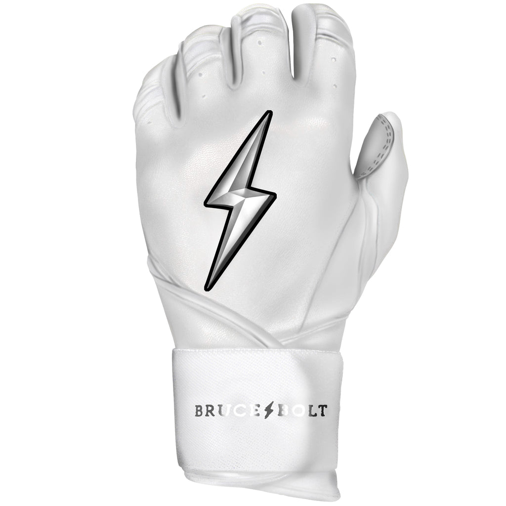 PREMIUM PRO CHROME Series Long Cuff Batting Gloves | WHITE- thumb 7