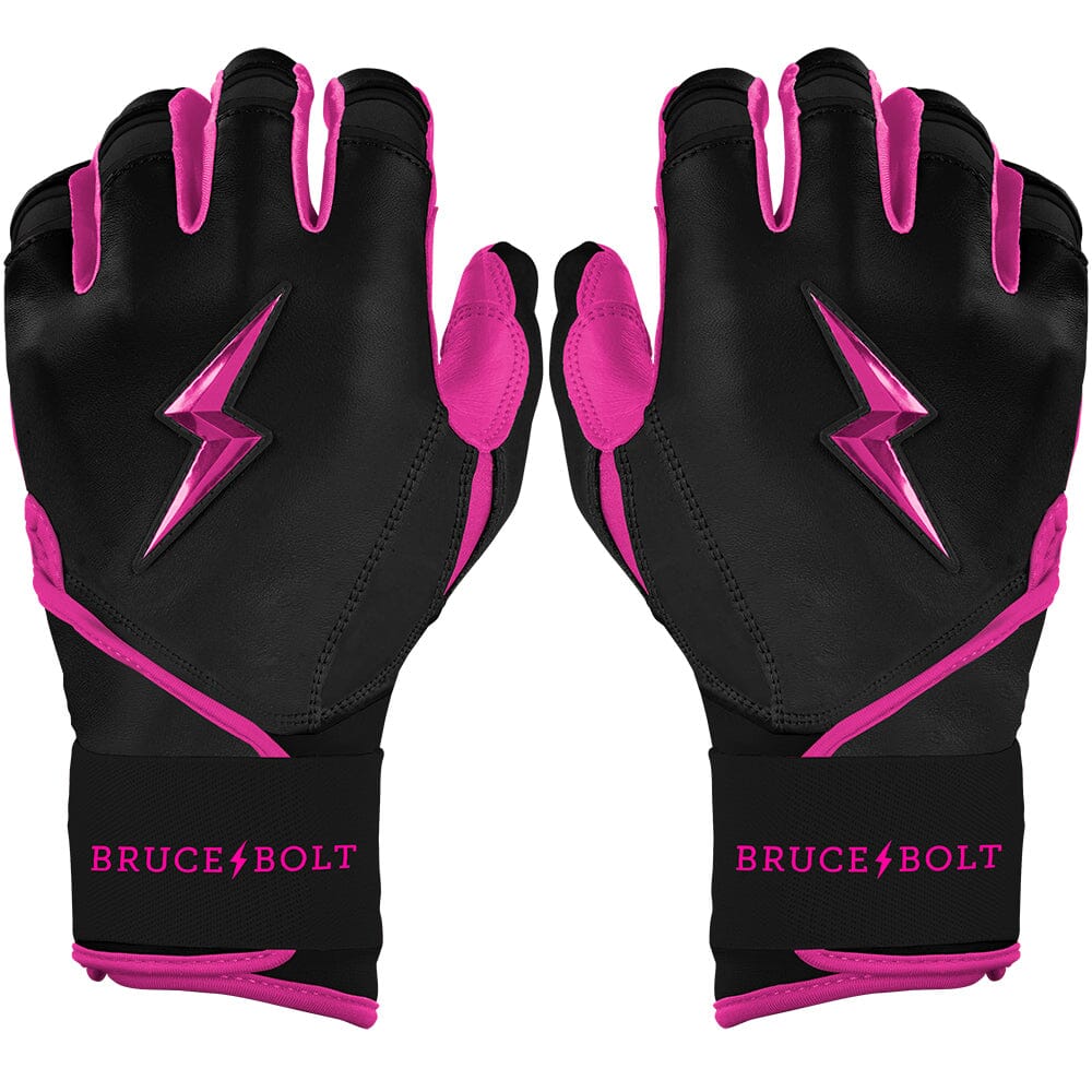 PREMIUM PRO Creator Series Long Cuff Batting Gloves | BLACK w/ HOT PINK- quickbuy
