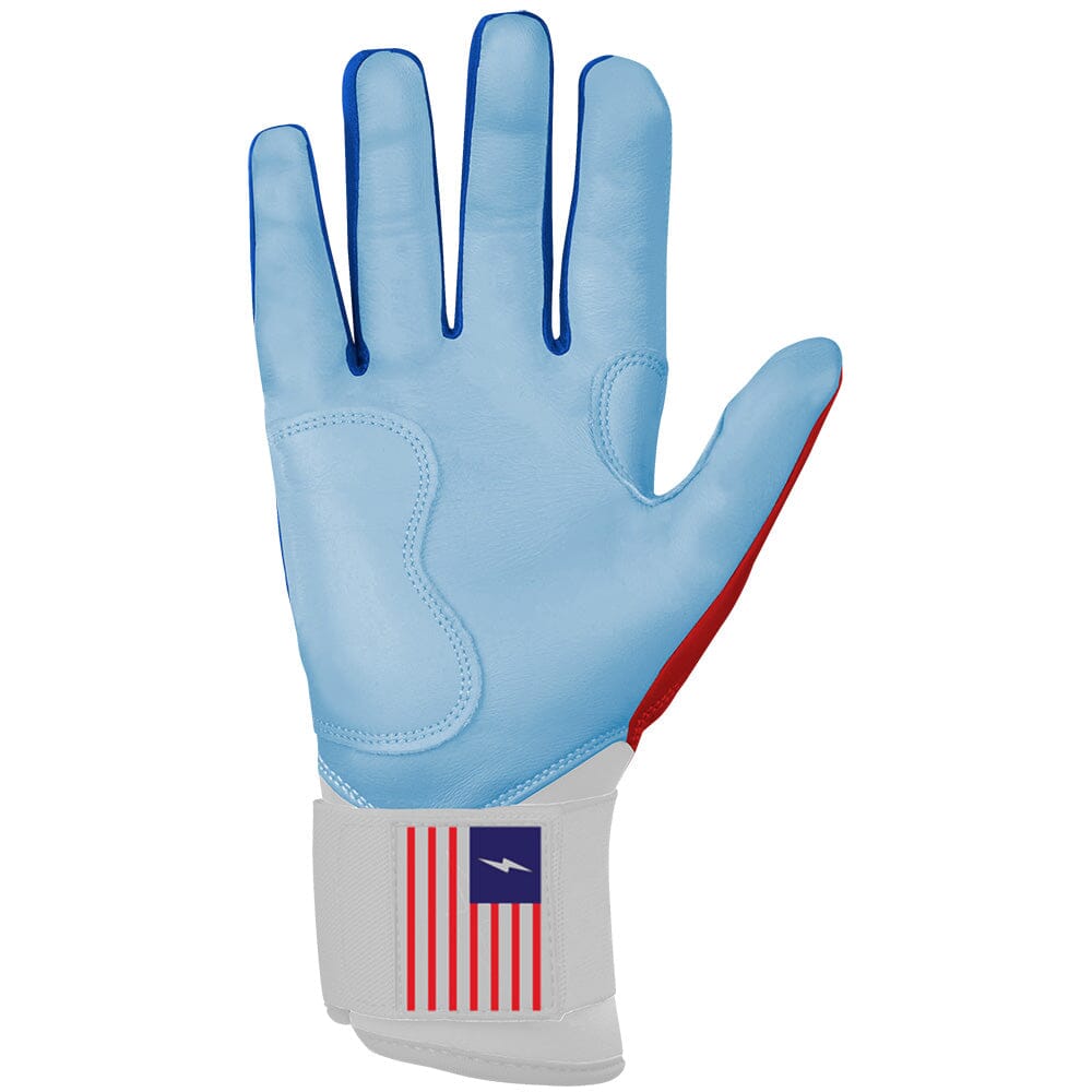 PREMIUM PRO Creator Series Long Cuff Batting Gloves | RED WHITE AND BLUE- quickbuy